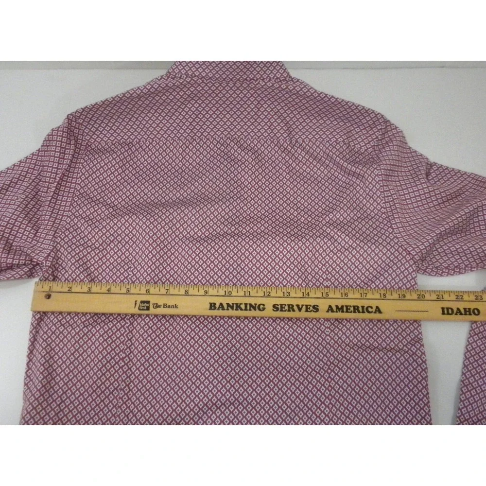 Ted Baker London Dress Shirt Size 4 L Red Geometric Button Up Long Sleeve‎ Cuffs
